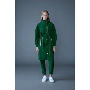 Mackage Lg Green Hooded Lightweight Long Raincoat W Drawstring Waist & Zippered